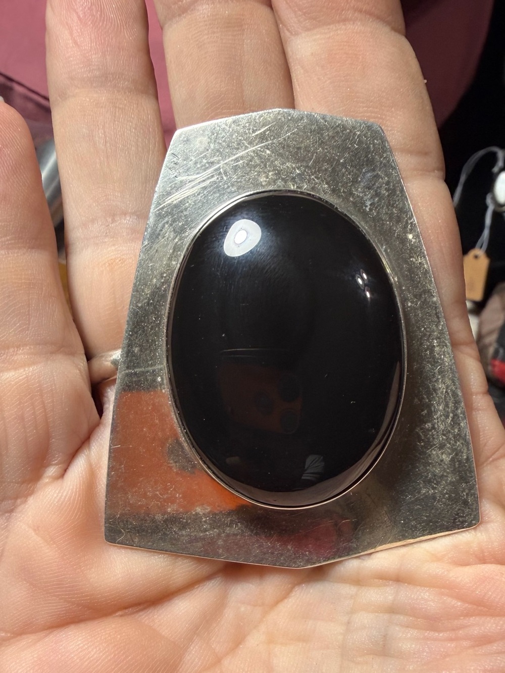 Vintage M. Kaye Sterling Silver Black Onyx Pendant – 36.36g